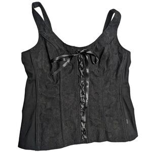 Vintage Tripp NYC Women's XL Lace Corset Ribbon Bustier Whimsigoth Black Y2K